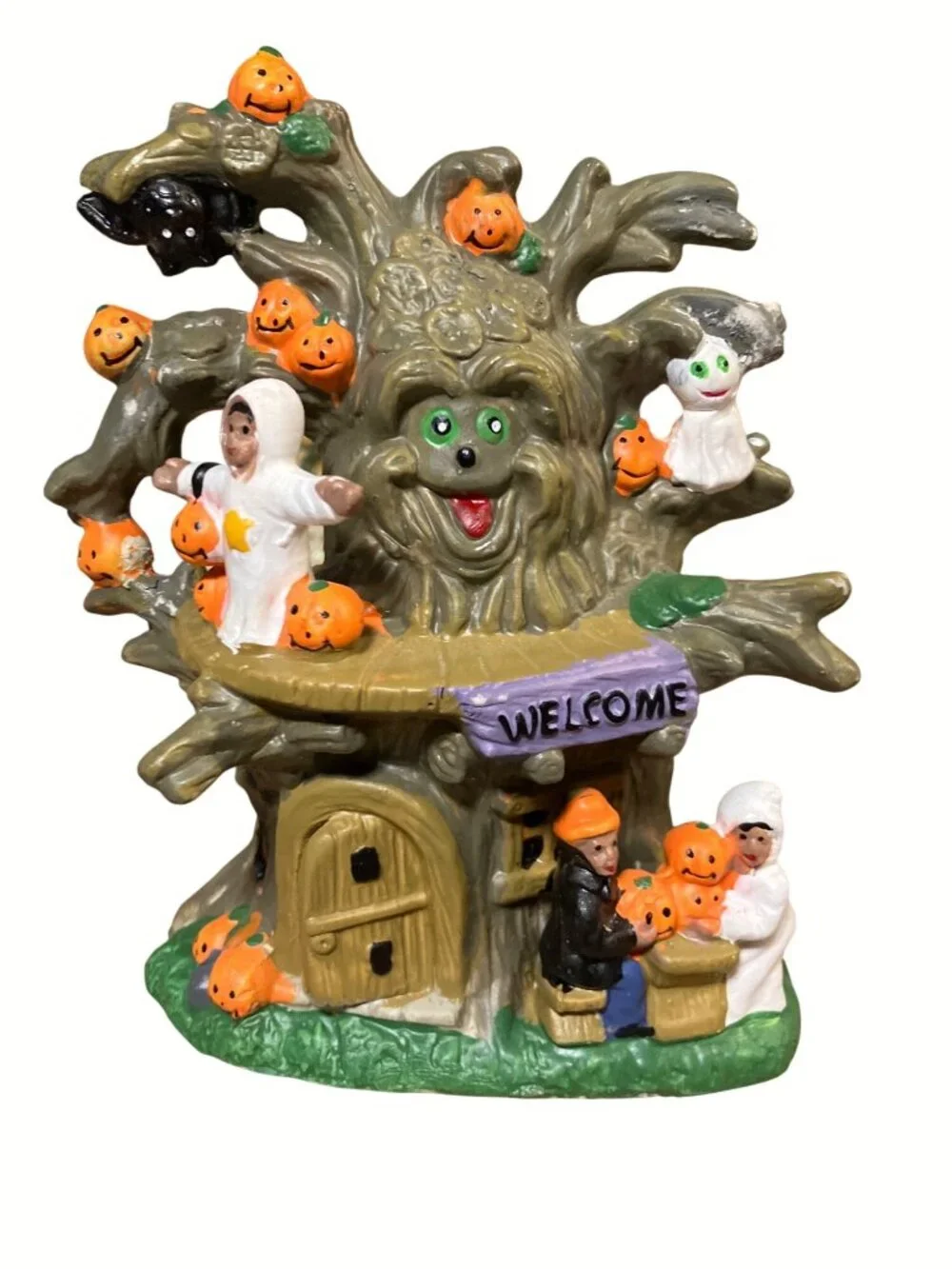 Halloween Tree Figurine With Pumpkins and Ghosts Welcome Sign - Picture 3 of 16